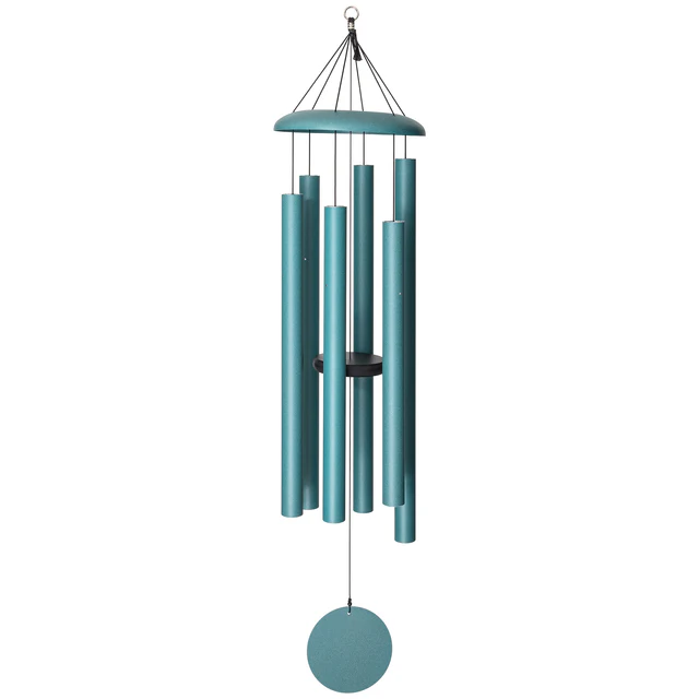 Fresh turquoise Corinthian Bells wind chime with a vibrant, tropical turquoise color and a turquoise sail.